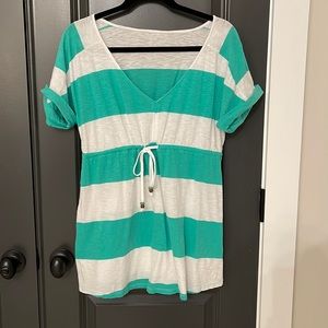 Motherhood Maternity Green and White Striped shirt with tie size small